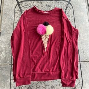 Sweater with a fun ice cream cone with different textures